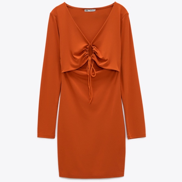 Zara Dresses & Skirts - NWT  DRESS WITH CUT OUTS DARK ORANGE Small